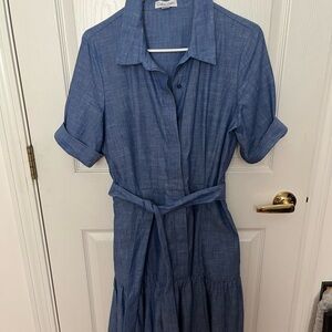 Calvin Klein Blue Pleated Tie Front Shirt Dress